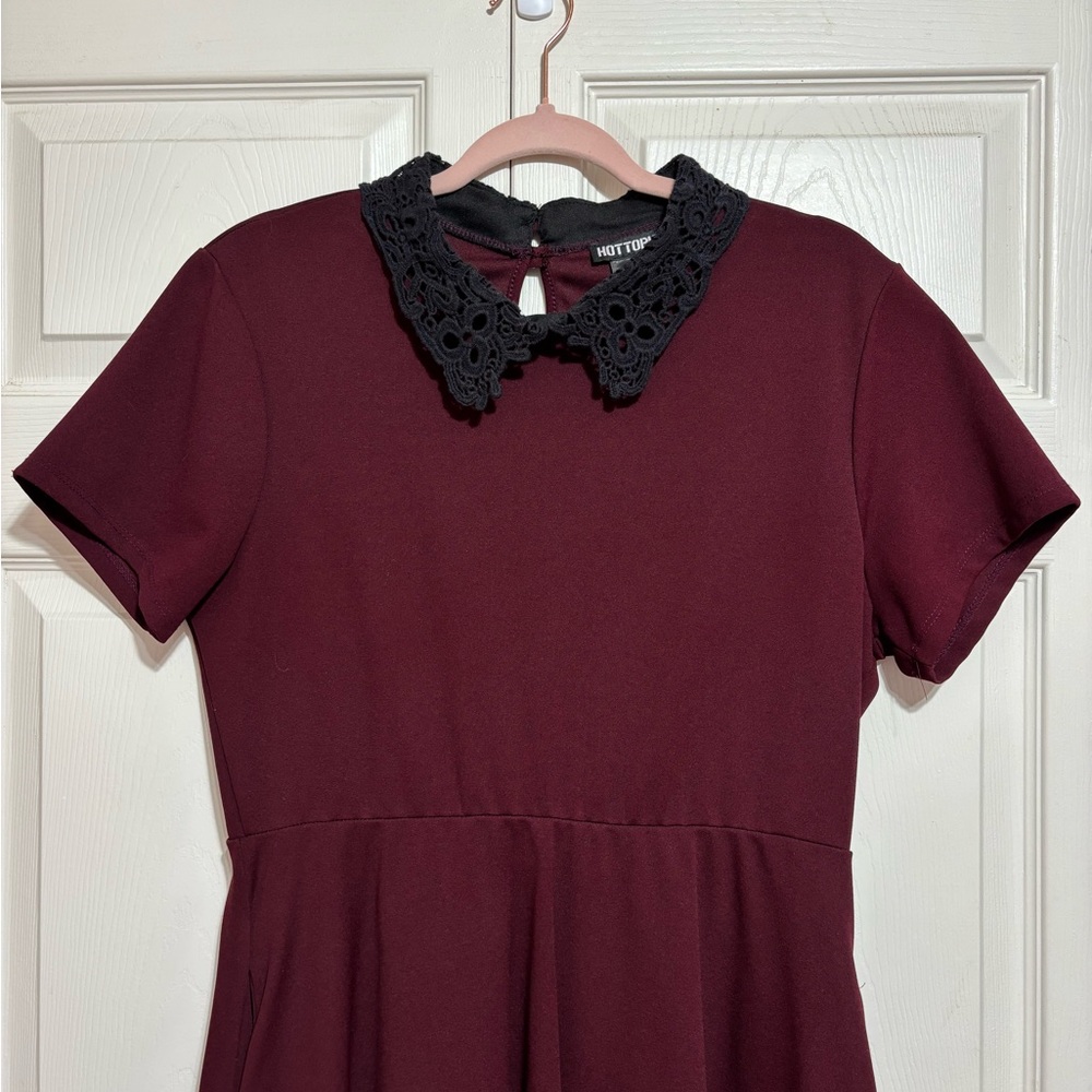 Hot Topic Burgundy Mini Dress with Black Lace Collar - Picture 3 of 7